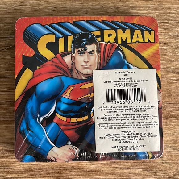 NIP Set of 6 DC Comics Superman Beverage Square Beer Drink Coasters Mats 4"x 4” - Picture 2 of 3